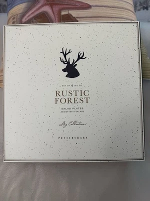 NOVO! Conjunto de celeiro de cerâmica/4 pratos de salada florestal rústica - coleção de veados na caixa - Imagem 1 de 4