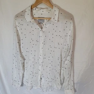 Rails UK Shirt Blouse Top Womens L 12 Sydney White Blue Stars Linen Rayon Summer - Picture 1 of 12