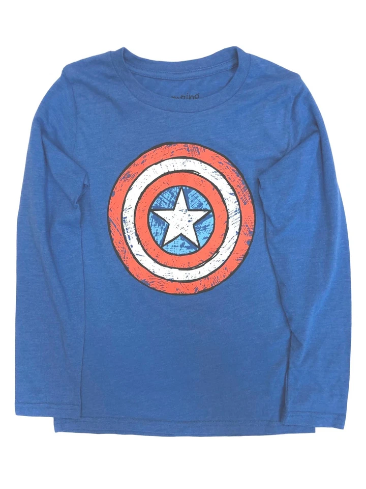 Captain America Boys Blue Shield Long Sleeve T-Shirt Tee Shirt 8 - Image 1 of 1
