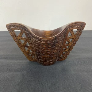 Vintage Jugoslawien Holz geschnitzt 7" Hochzeit Tasse Schale detailliert handgeschnitzt Wikinger - Bild 1 von 9