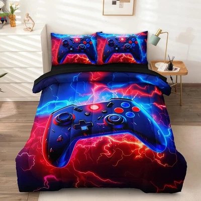 5 Pcs Full Bedding Set for Boys & Teens, Gaming Comforter Sets with Sheets, R... - Image 1 of 4