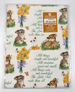 Vintage Wrapping Paper Inspirational Adorable Bunnies Deer and Flowers New NOS - Picture 1 of 3