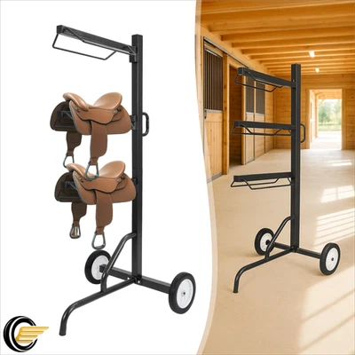 Freestanding 3 Tiers Saddle Rack English and Western Saddle Rack W/Wheel Rolling - Image 1 of 4
