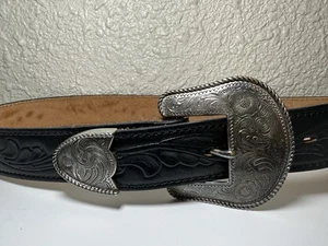 Top Grain LEDER VERSILBERT WESTERN RODEO FARM CONCHO GÜRTEL USA Gr. 30/70 3’ - Bild 1 von 6