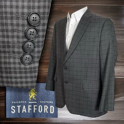 Stafford Sport Coat Mens 44R Gray Multicolor Check Polyester Double Vented - Image 1 of 4