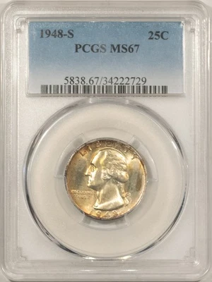 1948-S WASHINGTON QUARTER - PCGS MS-67, SUPERB GEM! - Image 1 of 3