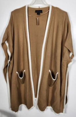 Cárdigan suéter manga corta murciélago manga corta Lane Bryant para mujer talla 14/20 marrón blanco Foto 1 de 3