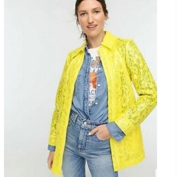 $289 J. Crew Collection Yellow Coated Lace Coat Women's XS Classic - Image 1 of 4