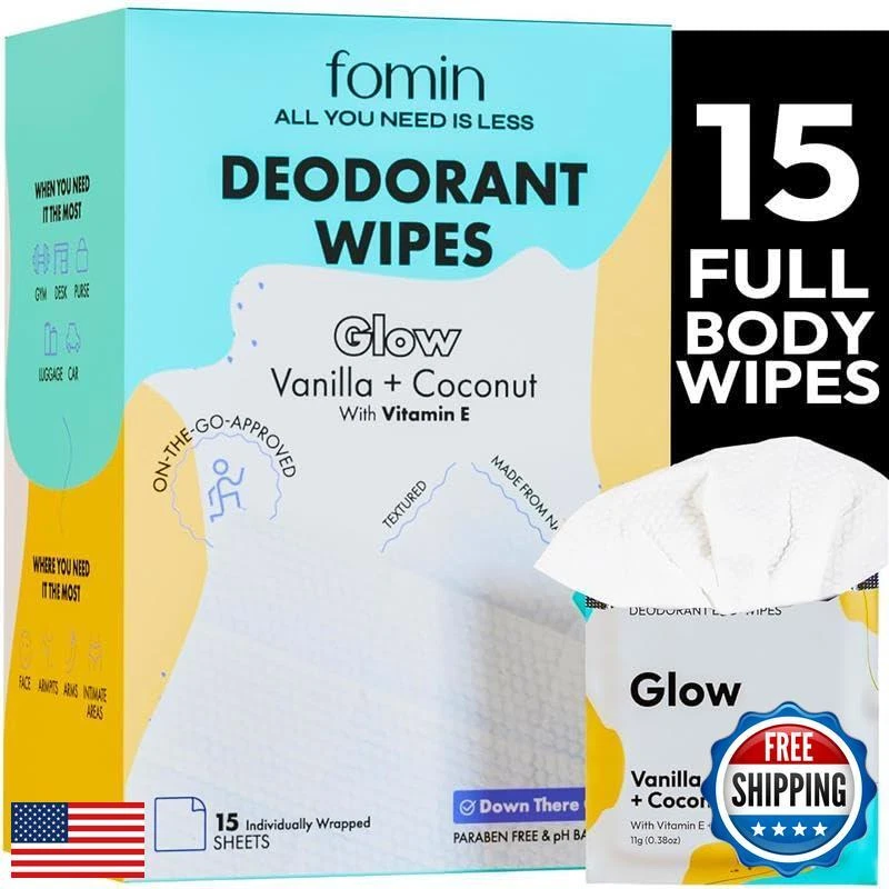 FOMIN Travel Deodorant Wipes - 15 Count - Glowing Coconut and Vanilla - pH Ba - Image 1 of 4