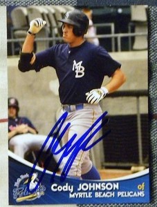 Atlanta Braves Cody Johnson Signed 2009 Myrtle Beach Pelicans Card Auto