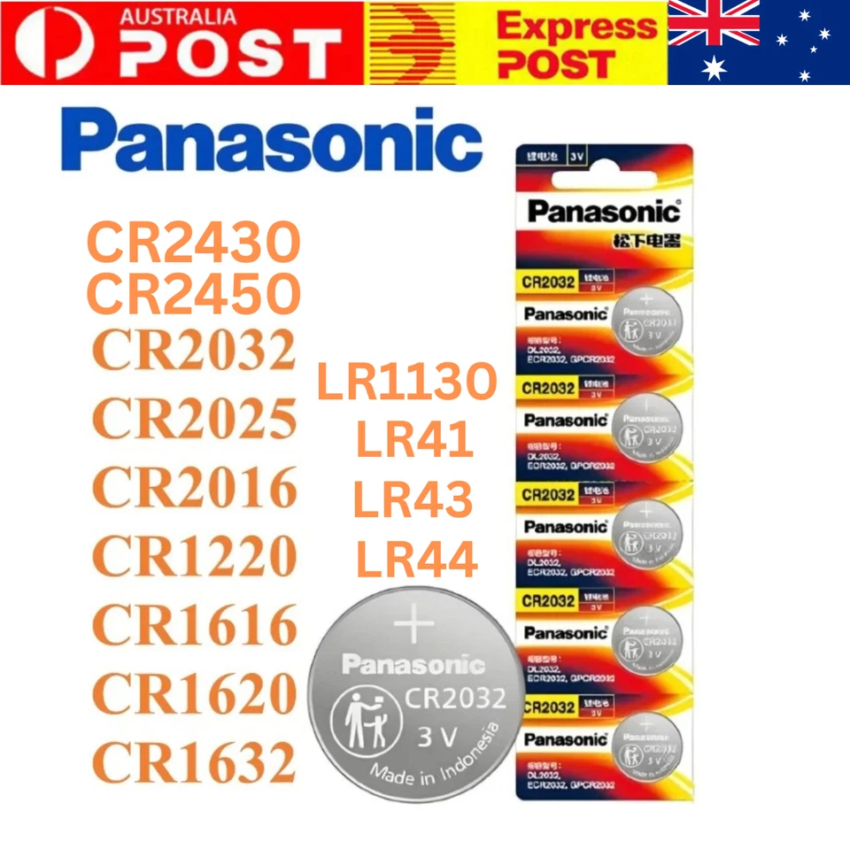 Panasonic CR2032 CR2025 CR1632 LR41 LR44 LR1130 3V/1.5V Coin Cell Batteries - image 1 of 1