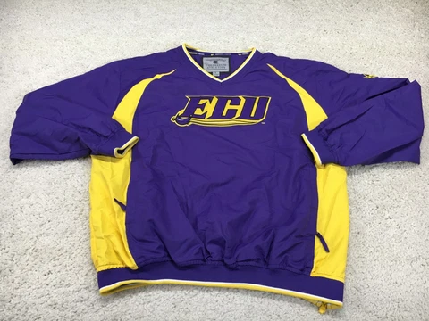 East Carolina Pirates Jacket Mens Large Purple Windbreaker Sweater Football Logo Cover