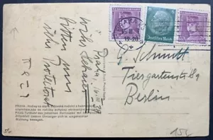 16 Mar 1939 German occupation Czechoslovakia Judaic ppc MIXED Ger/Czech franking - Picture 1 of 2