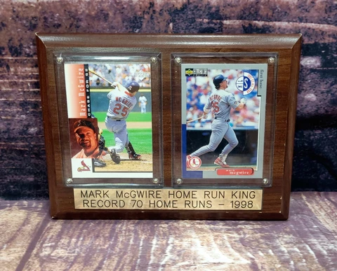 Vintage Mark Mcgwire Home Run King 1998 Record 70 Home Runs Card Wooden Plaque Cover