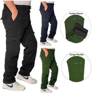 Mens Elasticated Waterproof Fleece Cargo Combat Cotton Trousers Pants Bottoms - Picture 1 of 11