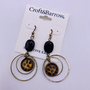 Croft & Barrow Animal Print Black Goldtone Dangle Earrings New - Picture 1 of 3