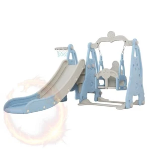 Keezi Kids Slide 170cm Extra Long Swing Basketball Hoop Toddlers PlaySet Blue - Picture 1 of 8
