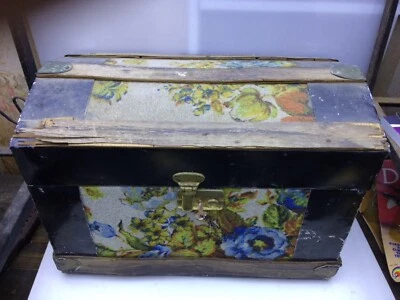 Antiguo baúl de vapor victoriano cúpula superior cofre jorobado con bandeja Foto 1 de 4