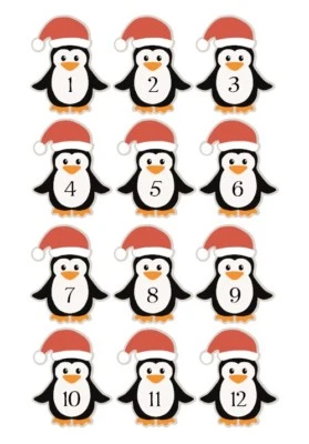 Aufkleber-Adventskalender-Zahlen-vintage-shabby-retro-Pinguin-1166 - Bild 1 von 2