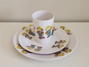 Vintage Kids Bob the Builder Melamine Dinner plate, side plate & tumbler FATACO - Picture 1 of 7