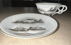 IAAC Robert Mayokok Tasse und Untertasse 1960 Alaska Eskimo Schlittenhunde Porzellan signiert - Bild 1 von 8