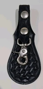 Bucheimer Black Leather Weave Pattern Belt Keeper Key Ring Clasp USA Vintage - Picture 1 of 7