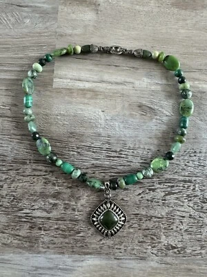 Collar de piedra amazonita malaquita esterlina CR Carolyn Pollack 925 Foto 1 de 4