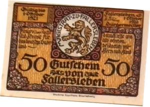 Billete de 50 Pnennig de Alemania Fallesleben 1920 /  - Imagen 1 de 2