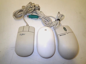 Lot 3 Apple, Microsoft, Agiler 8-Pin Serial 2/3-BUTTON BALL USB MOUSE Vintage - Picture 1 of 4