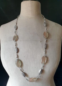 vintage gemstone jewel necklace * GOLD QUARTZ RUTILATED & TIBETAN SILVER - Picture 1 of 2
