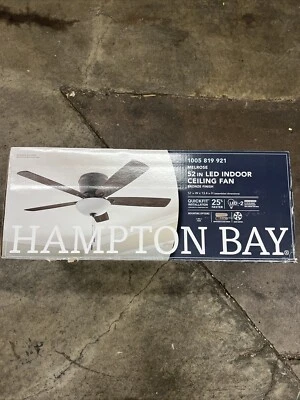 HAMPTON BAY Melrose 52 in. Indoor LED Hugger Bronze Dry Rated Ceiling Fan - Image 1 of 2