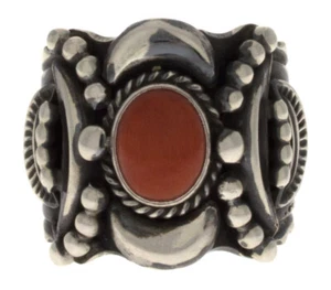 11.5 - Natural Mediterranean Coral Ring By Navajo Artist Delbert Gordon - Picture 1 of 4