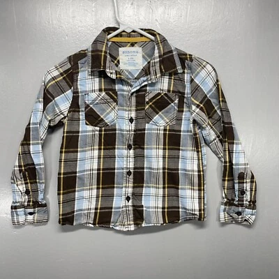 Sonoma Button Up Long Sleeve Blue Brown Plaid Boys Size L 7 Youth Cowboy Shirt - Image 1 of 4