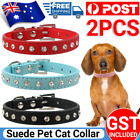 2x Pet Leather Cat Collar Bling Rhinestone Crystal Diamond Cat Puppy Suede