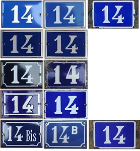 Old blue French house number 14 B BIS door gate wall plate steel enamel sign - Picture 1 of 13