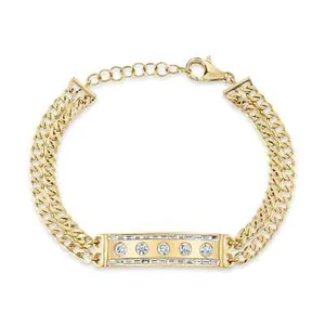 14K Yellow Gold Diamond ID Bar Bracelet Baguette Round Cut Natural 0.86 CTW - Picture 1 of 3