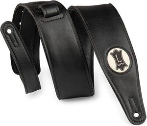 Levy's 2.5" Black Padded Vegan Leather Guitar Strap with Hemp Levy's Logo - Picture 1 of 3