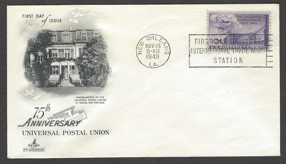 C42 Art Craft FDC - 10-cent stamp - 75th Anniversary of Universal Postal Union - Image 1 of 1