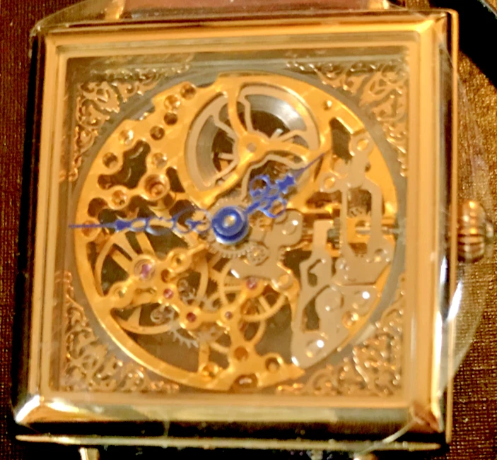 Stauer Mens Skeleton Dial Brown Leather Strap Mechanical Watch 20879