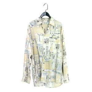 Club Damingo Country Club Beige Yellow Sketch Pattern Shirt - Size 39/40 - Picture 1 of 13