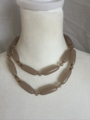Lele Sadoughi Taupe Tan Agate Gold Rondelle Beaded Necklace 32” Designer Signed - Image 1 of 4