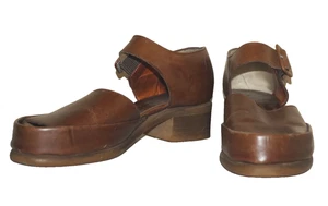 90's Vintage ROBERT CLERGERIE Cedar Brown Leather Peep-Toe Sandals US 7 FRANCE - Picture 1 of 18