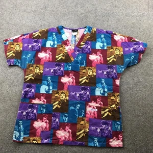 Elvis Presley Scrub Shirt Womens Small Multicolor Cherokee Medical Top Nurse - Picture 1 of 13