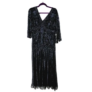Pisarro Nights Damen festliches Kleid aubergine Größe 10 Viskose Perlen 3/4-Arm - Bild 1 von 13