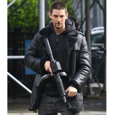 The Punisher S2 Billy Russo Mens Leather Shearling Jacket - Image 1 of 4