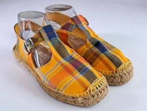 Andre Assous Espadrilles Damen flach Fersenriemen Schnalle Schuhe gelb kariert Größe 8 - Bild 1 von 8