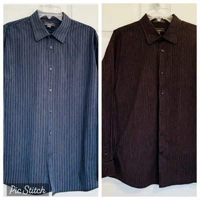 (2) Cezani Men's Black & Blue/Purple Striped Long Sleeve Shirts ~Size XL - Image 1 of 4