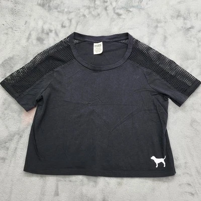 Top ROSA Victoria’s Secret para mujer S negro logotipo malla corte perfecto mangas cortas Foto 1 de 4