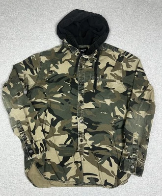 Camo Hoodie Jacket Mens Medium Button Up Cotton Canvas Grunge Y2K Military Faded - Image 1 of 4