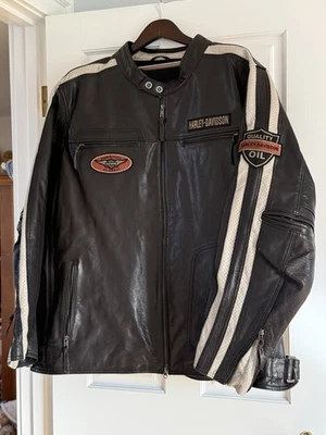 Excelente chaqueta de motocicleta de cuero negra/marrón oscuro Harley Davidson para hombre 5XL Foto 1 de 4